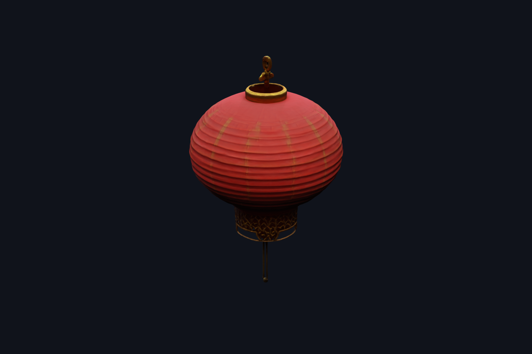 Red paper lantern with gold ribs and a small hanging finial.